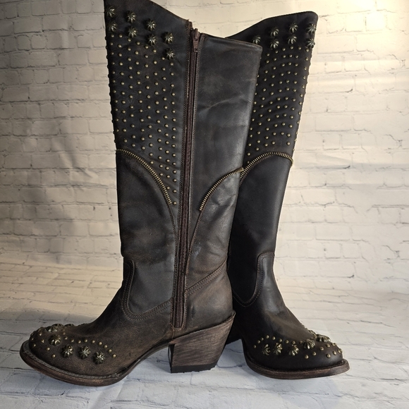 Denver Mountain Boots Studded Dark Brown Leather Women's Boots Size 7 - Picture 4 of 10